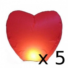 Imperdible pack de 5 farolillos voladores en forma de corazón. Ideal para sorprender y declarar todo tu amor.